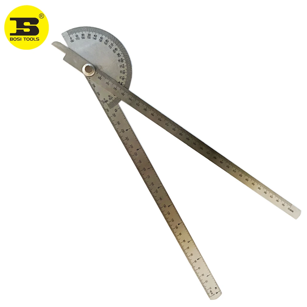 BOSI Angle Finder Both Arms Stainless Steel Protractor With 0-180 Degrees Angle10 Inch 250mm