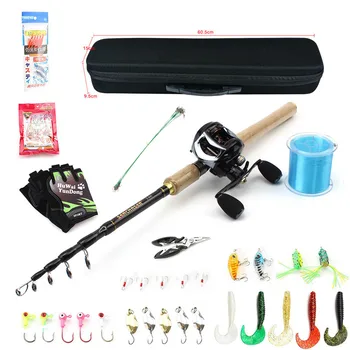 

Multifunction Fishing rod with reel and bag Casting Reel set Carbon Fiber wooden handle telescopic fishing rod Fishing Tackle