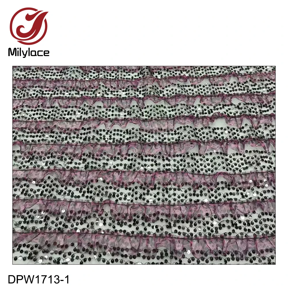 African Fabrics Lace 5 Yards Sequin Embroidery Tulle Fabric with Chiffon Pleated for Dress Wedding DPW1713 | Дом и сад