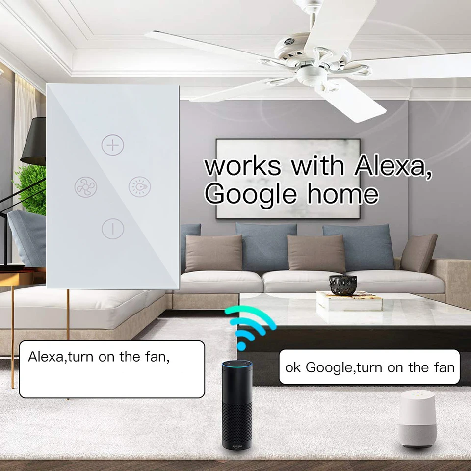 Приложение Tuya WiFi умный потолочный вентилятор переключатель лампы ЕС США Сенсорная панель Пульт дистанционного управления таймером/контроль скорости работает с Alexa и Google Home