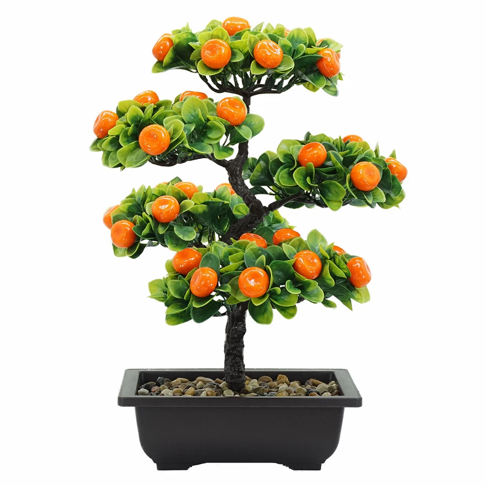 Artificial Plant Plastic Fruits Faux Peach Tree Potted Fake Apple Lemon