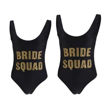 2/упаковка винтажный Цельный купальник Золотой отряд "невеста" принты девичник бикини вечеринка-черный