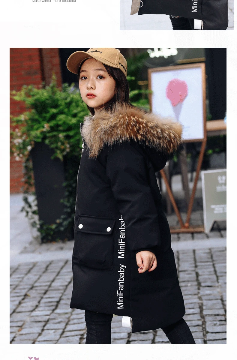 HSSCZL/куртки-пуховики на утином пуху для девочек Новинка года; модное зимнее плотное пуховое пальто для девочек верхняя одежда; пальто; детская одежда; От 6 до 12 лет