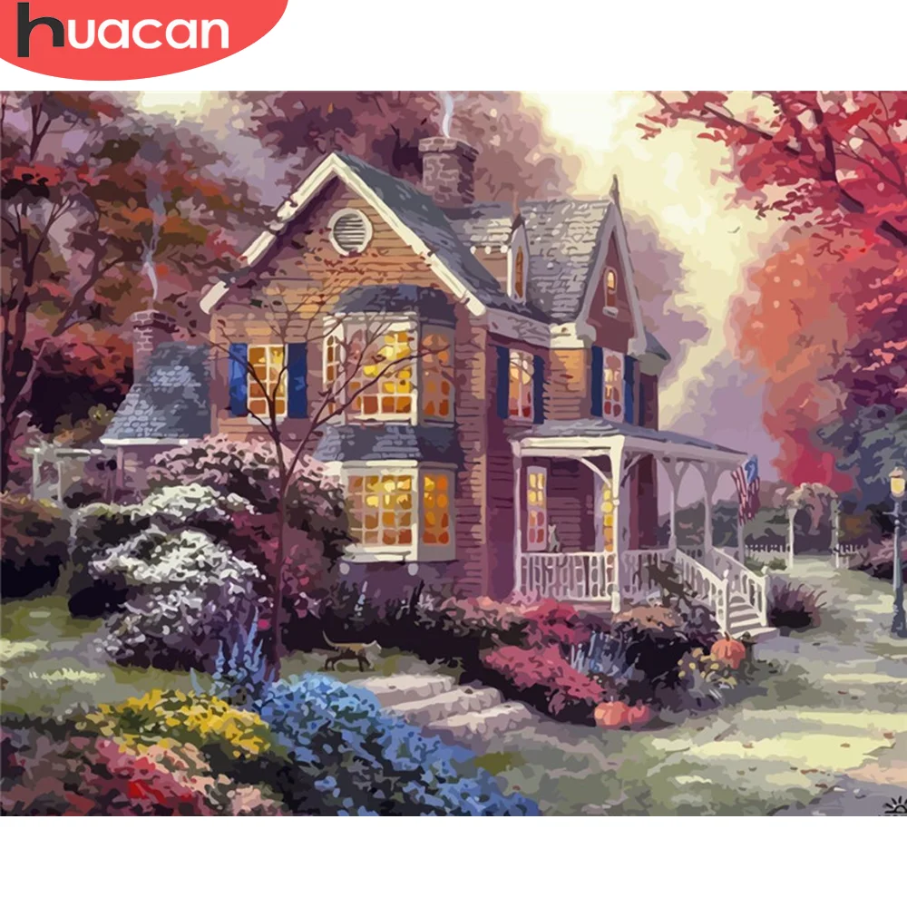 HUACAN Painting By Numbers House Landscape Drawing On Canvas Pictures Number Autumn Kits Home Decors | Дом и сад