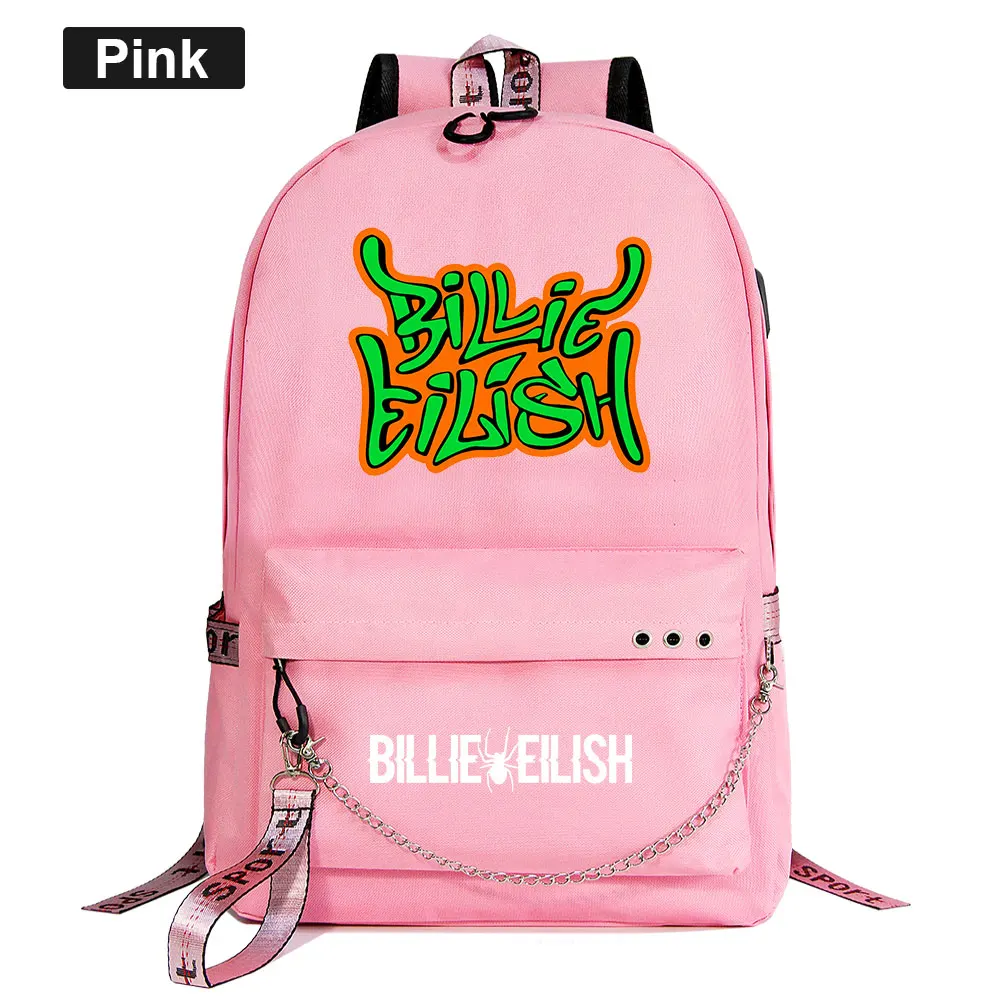 J5404 модный музыкальный идол поп Billie Eilish с цепочкой для девочек, школьная сумка для подростков, школьные сумки для мужчин и женщин, женский рюкзак