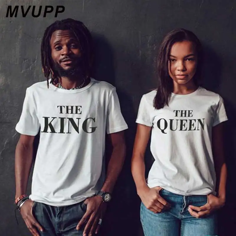 Футболка для пары King Queen мужчин и женщин одежда мужа жены размер pluse белая черная