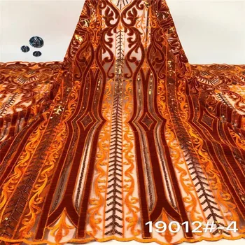 

2019 Latest Style High Quality African Velvet Lace Fabric With Sequins Nigerian Lace Fabrics For Wedding Party