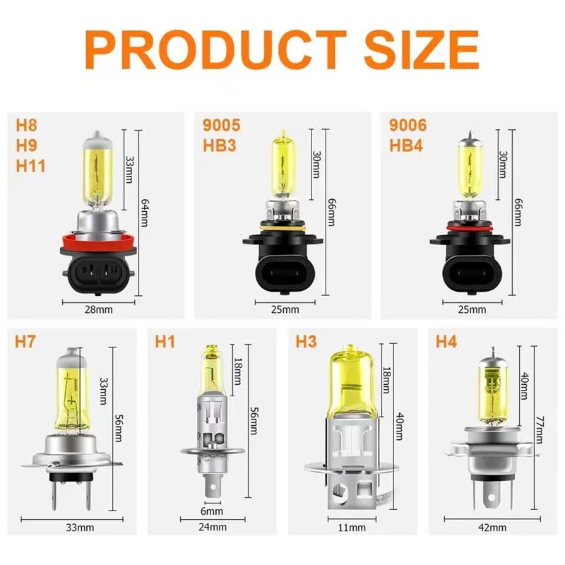 H1 H3 H4 H7 H8 H11 Super Yellow Halogen Headlight Bulb 3000K HB3 HB4 9012 Car Headlights Upgrade Rain And Fog Proof 2 pcs
