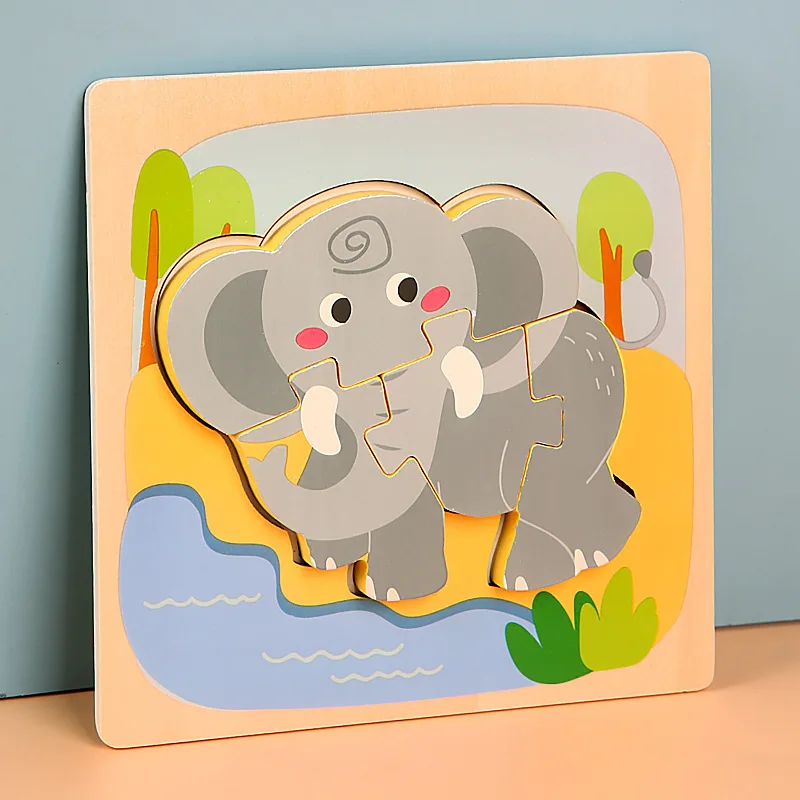15*15cm Kids Montessori Toys 3D Wooden Puzzle Baby Cartoon Animal/Traffic Jigsaw Puzzle Toys for Children Early Learning 17