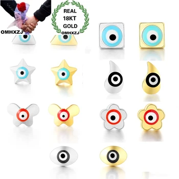 

OMHXZJ Wholesale European Fashion Woman Girl Party Birthday Wedding Gift Geometric Eye 18KT Gold White Gold Stud Earrings YE526