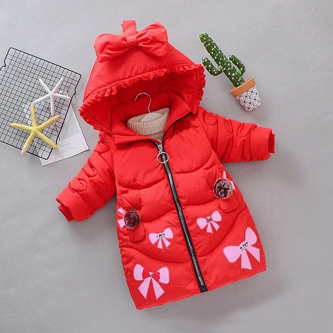 Новое теплое детское хлопковое пальто в стиле Лолиты на осень и зиму милое хлопковое пальто с бантом для девочек от 3 до 8 лет - Цвет: red