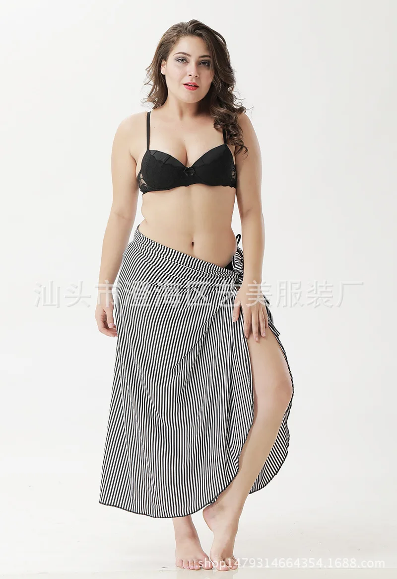 

Wish Hot Selling Europe And America Fat-Bathing Suit Strapped Dress Stripes Plus-sized Beach Towel A6028