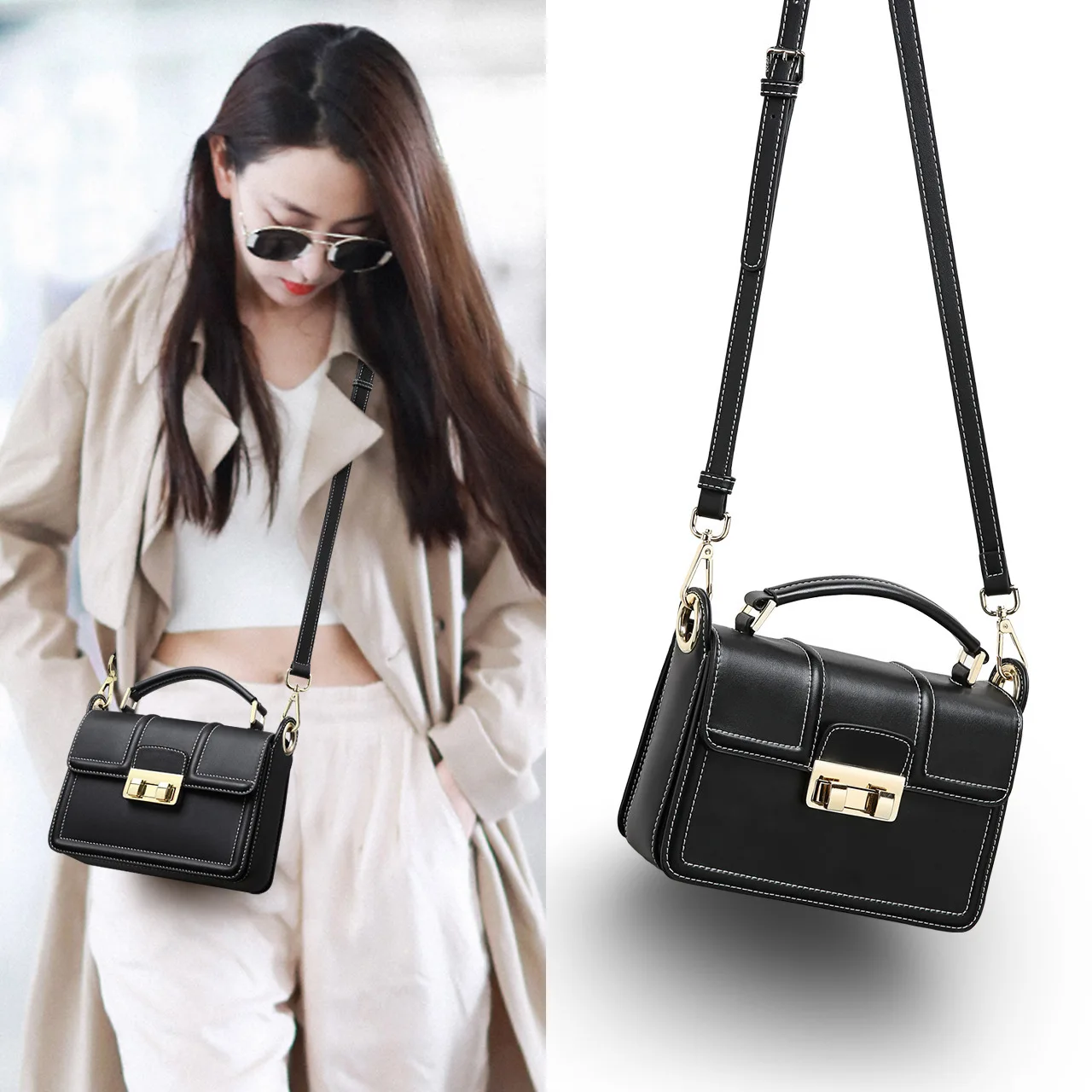 

Genuine Leather Female Portable Chao 2020 Joker Slung Single Shoulder Small Fang Bag
