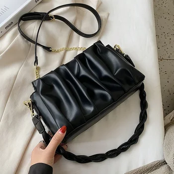 

Folds Designer PU Leather Crossbody Bags For Women 2020 Solid Color Shoulder Handbags Female Trend Women's Branded Hand Bag