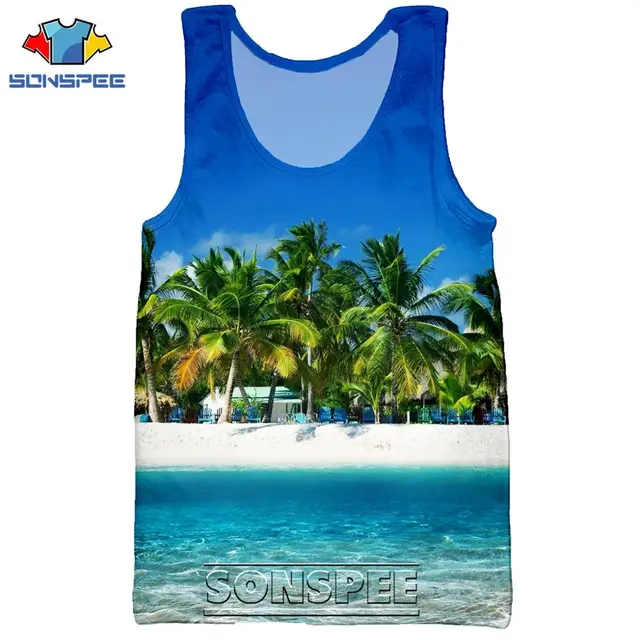 SONSPEE 3D Print Palm Tree Summer Beach Sea Men's Tank Tops Casual Fitness Bodybuilding Gym Muscle Men Sleeveless Vest Shirt 14