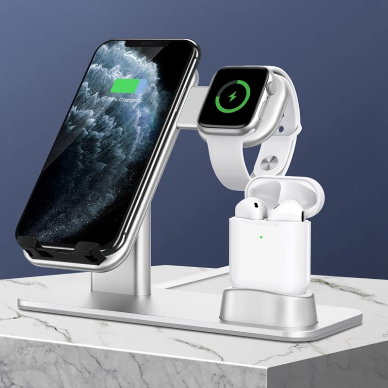 3 в 1 Подставка для зарядки совместим с наручных часов IWatch серии 5/4/3/2/1 airPods и IPhone 11/Xs/X Max/XR/IPhone X/8/8 Plus/7/7 Plus/6 S/6 S Plus
