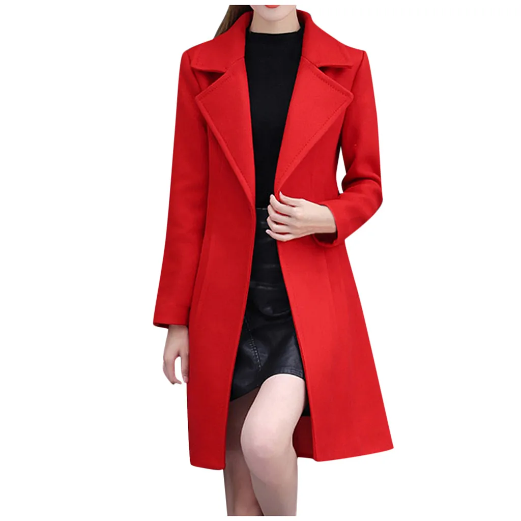 Long Coats Women Casual Hooded Wool Coats New Autumn Winter Korean With Belt Black Woolen Coat Ladies Elegant Cardigan#J30 - Цвет: Красный