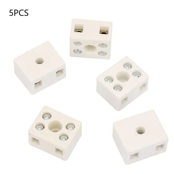 

5Pcs High Quality Wire Connector 2 Position 5 Hole Ceramic Wiring Terminal Block Temperature Resistant Porcelain