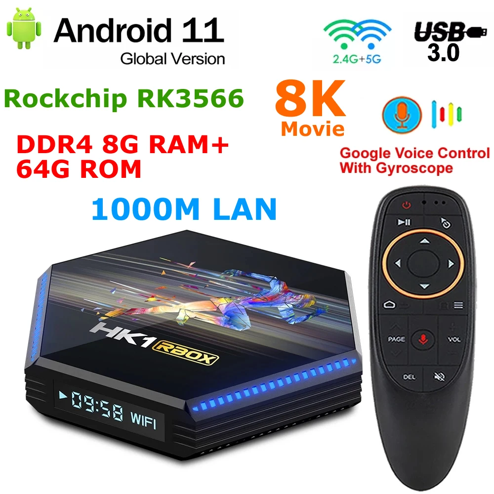 Android 11 TV BOX HK1 RBOX R2 RK3566 DDR4 8GB RAM 64G ROM 5G Dual WIFI