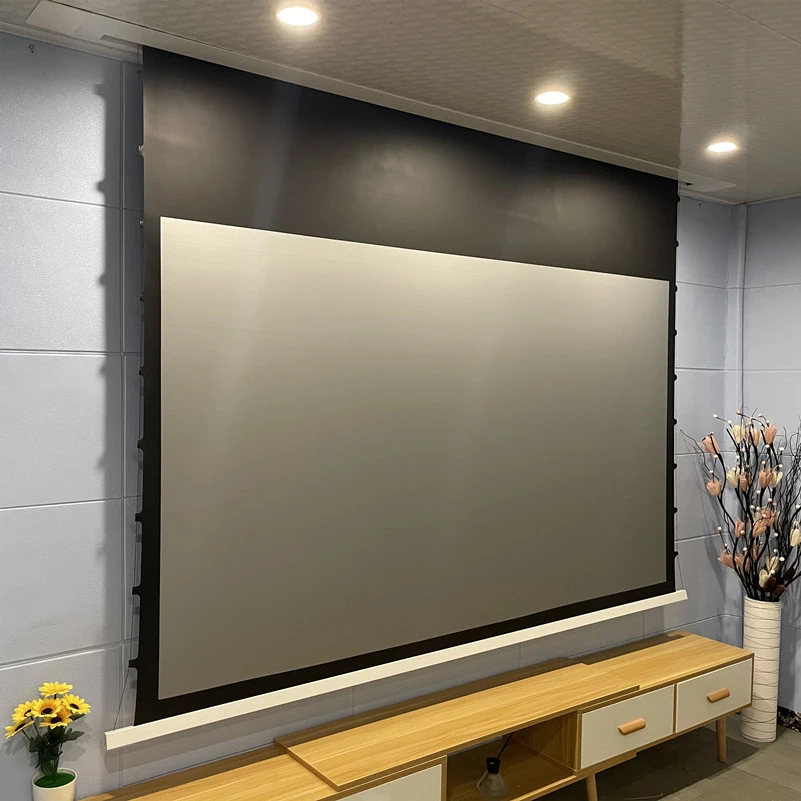 8k 4k Tab Tension Concealed Hidden Inceiling Recessed Electric Projector Screen With Ambient