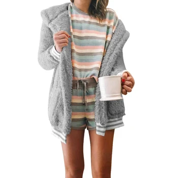 

Plush pocket Zip-up Hooded Women solid color long-sleeved jacket autumn new fashion Coats slim Female coats clothing 2019