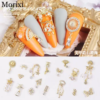 

Nail art rhinestones with metal chain nail tips extension french zircon diamond 3D nail manicure glitter nail stones MZ190