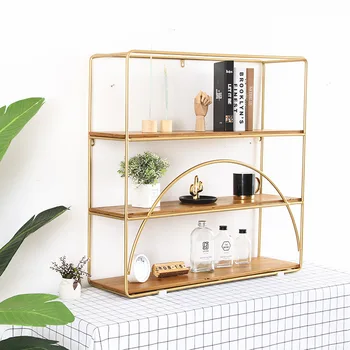 

Modern And Simple Wrought Iron Golden Partition Wall Restaurant Wall Shelf Solid Wood To Create Wrought Iron Welding Organizer