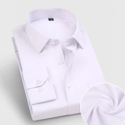 Camisas formais masculinas, camisas de trabalho brancas de manga comprida de cor sólida com bolsos no peito, camisas de negócios masculinas, camisetas brancas