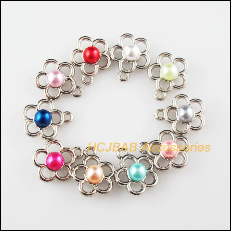 

30 New Flower Charms Acrylic Dull Silver Plated Star Mixed Pendants 14.5x17mm