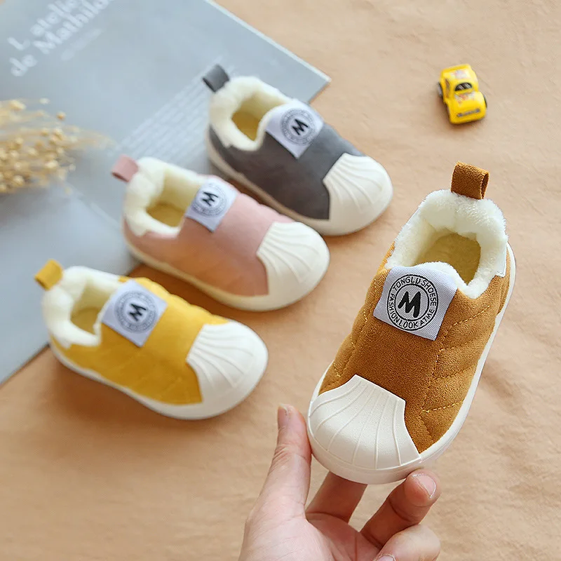 Winter Girls Boys cotton Snow Boots plus fleece shell head Infant Boots Warm  Outdoor Baby shoes Non-slip
