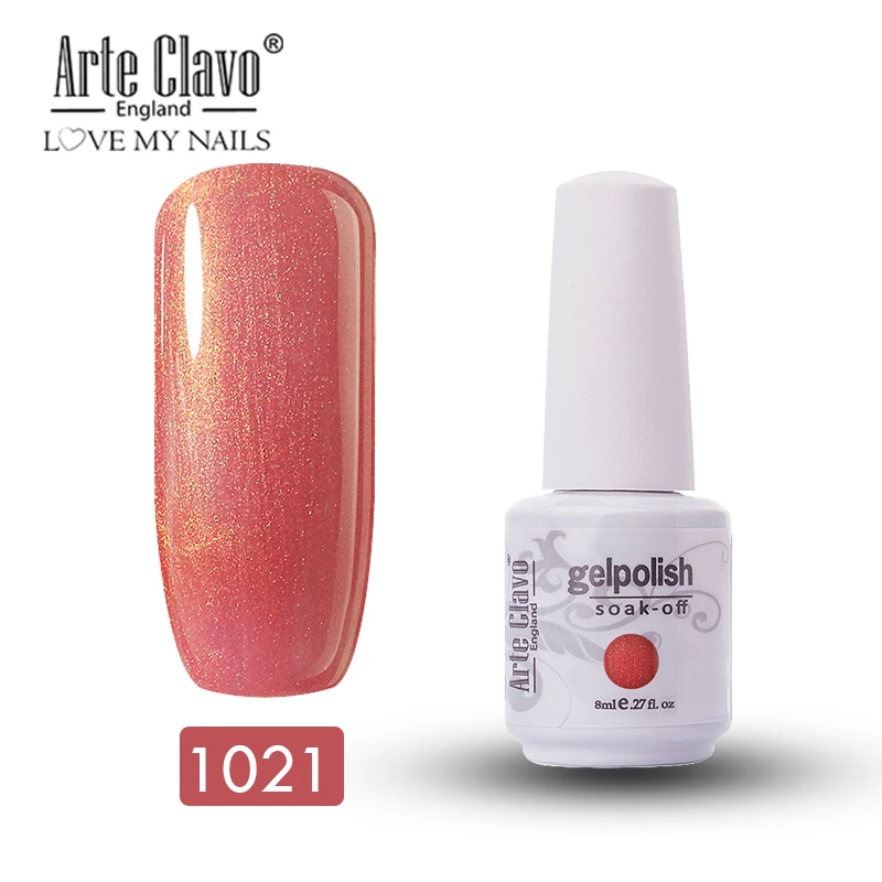 Arte Clavo Гель-лак основа 8 мл оранжевый цвет набор Гелевый лак светодиодный лак для маникюра гель-краска для ногтей DIY Дизайн гель для ногтей с блестками - Цвет: 1021