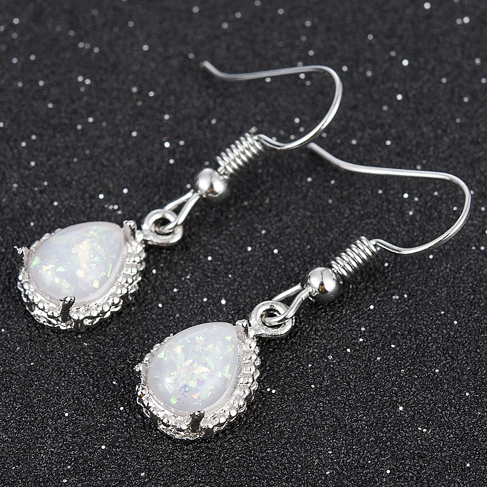 Fashion Women Vintage White Fire Opal Wedding Women Dangle Drop Earrings Hoop Ear Earring Jewelry indian jewelry