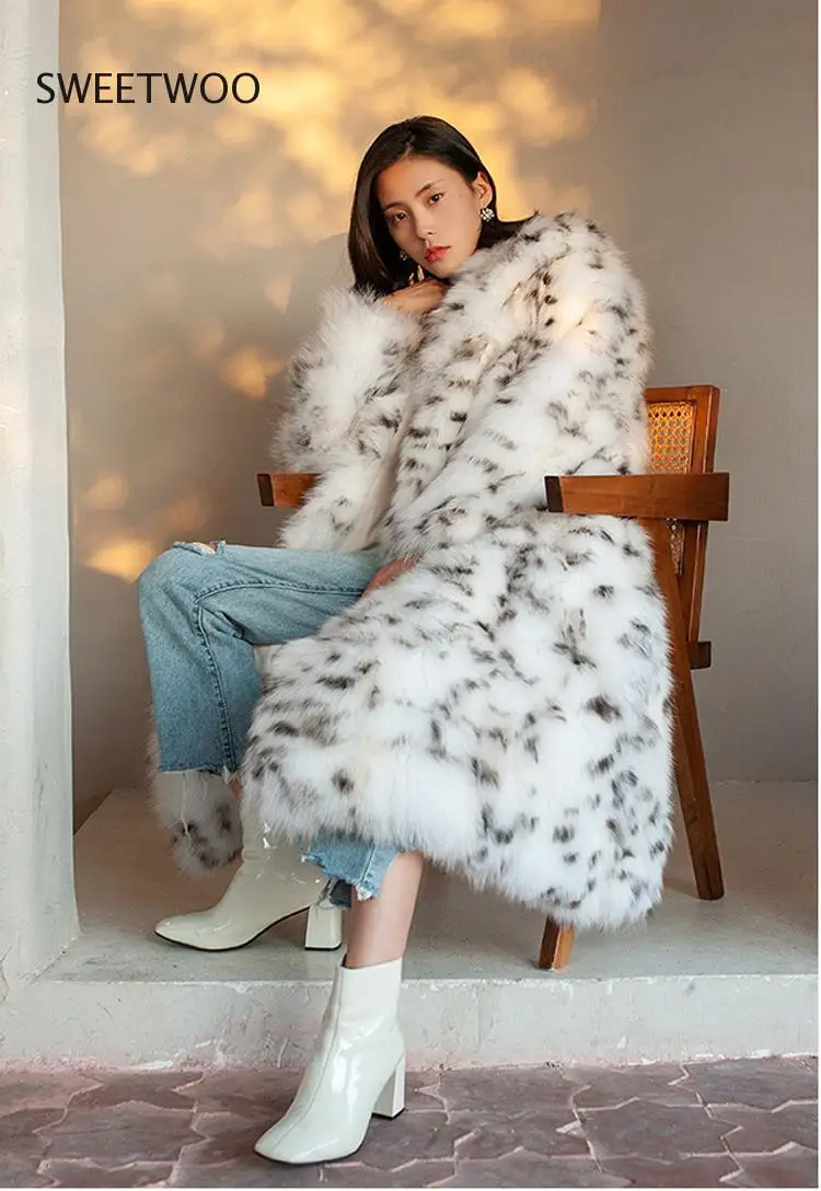 Ladies Fur Coat Imitation Fox Fur Coat Black Spot Leopard Print Suit Long European and American  Winter Fur Jacket