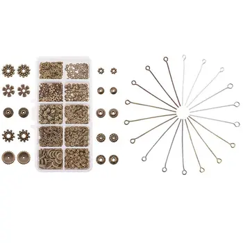 

1 Box 500 PCS 10-Style Antique Tibetan Bronze Spacer Beads Jewelry Findings with 600Pc Beaded Pin Open Eye Pin