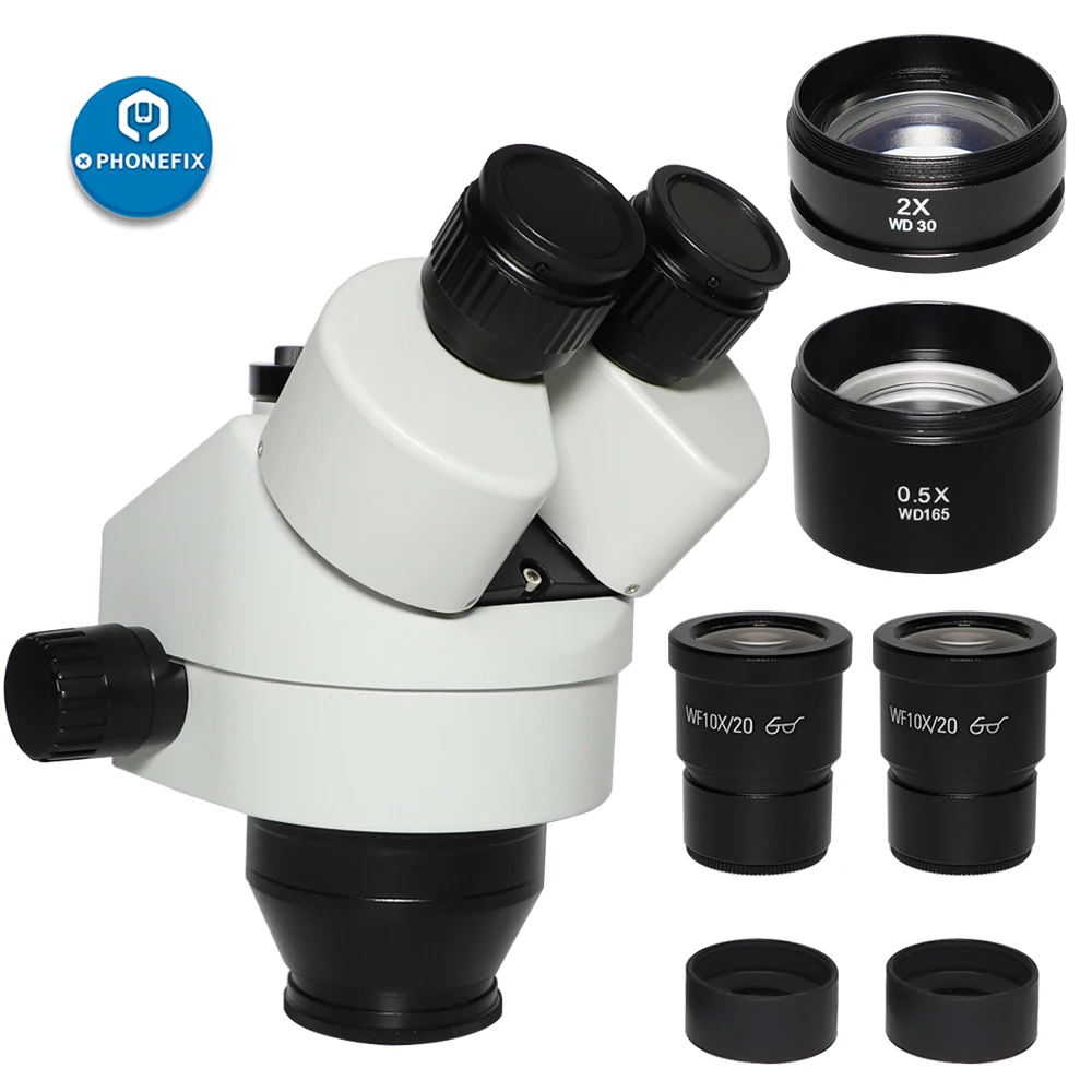 3.5X-90X 7X-45X Simul-Focal Trinocular Microscope Zoom Stereo Microscope Head for Phone PCB Soldering + 0.5X 2.0X Auxiliary Lens