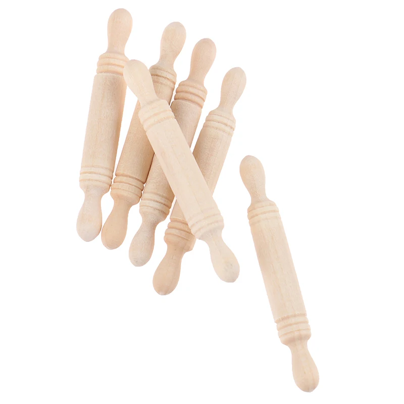6Pcs/set 1:12 Dollhouse Miniatures Wooden Rolling Pin Model Set 5cm Kitchen Scene Doll House Toys Accessories