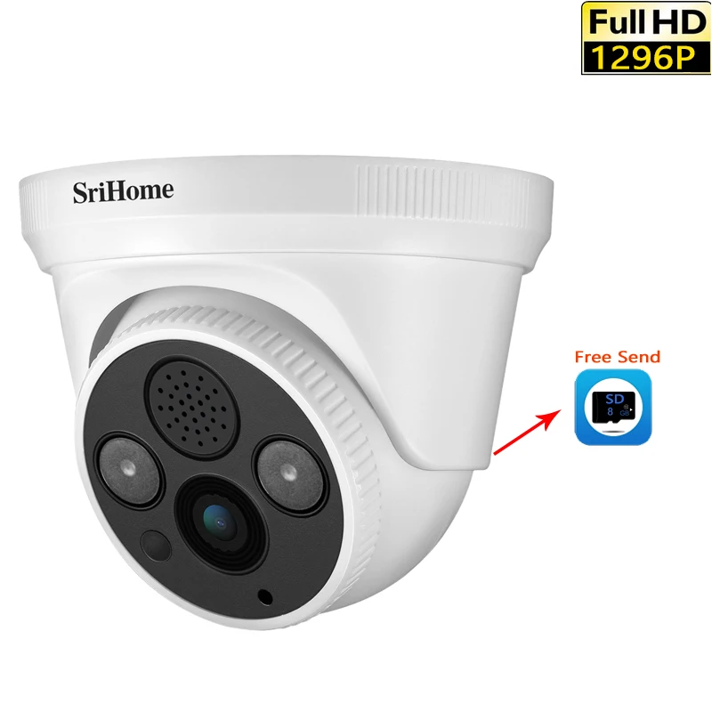 Беспроводная ip камера Srihome SH030 3MP 1296P H.265 Onvif 3 кратный цифровой зум Радионяня 8 ГБ