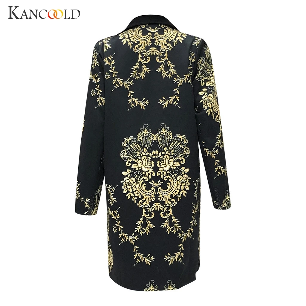 awesome KANCOOLD coats RETRO LEISURE Open Front Printed Cardigan Suit Long Sleeve Streetwear fashion coats