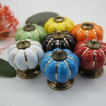 

2020 New Colorful Kitchen Ceramic Door Cabinets Cupboard Pulls Handles 1Pc Vintage Pastoralism Pumpkin Ceramic Knob Hot Sale