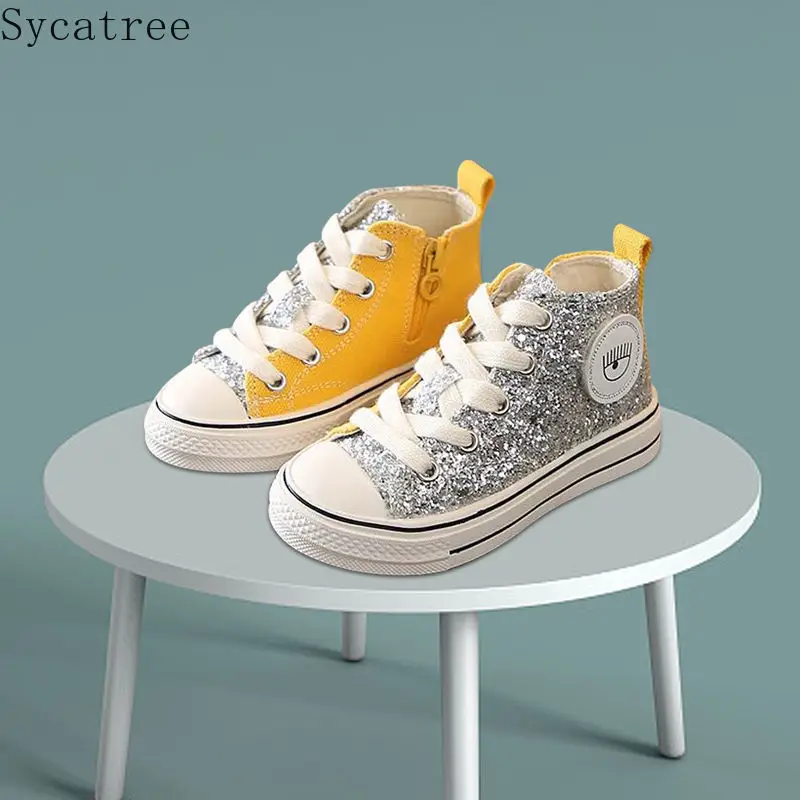 Sycatree/детская обувь; коллекция года; сезон осень; модная блестящая обувь для девочек; кроссовки с блестками для мальчиков; Детские повседневные спортивные кроссовки