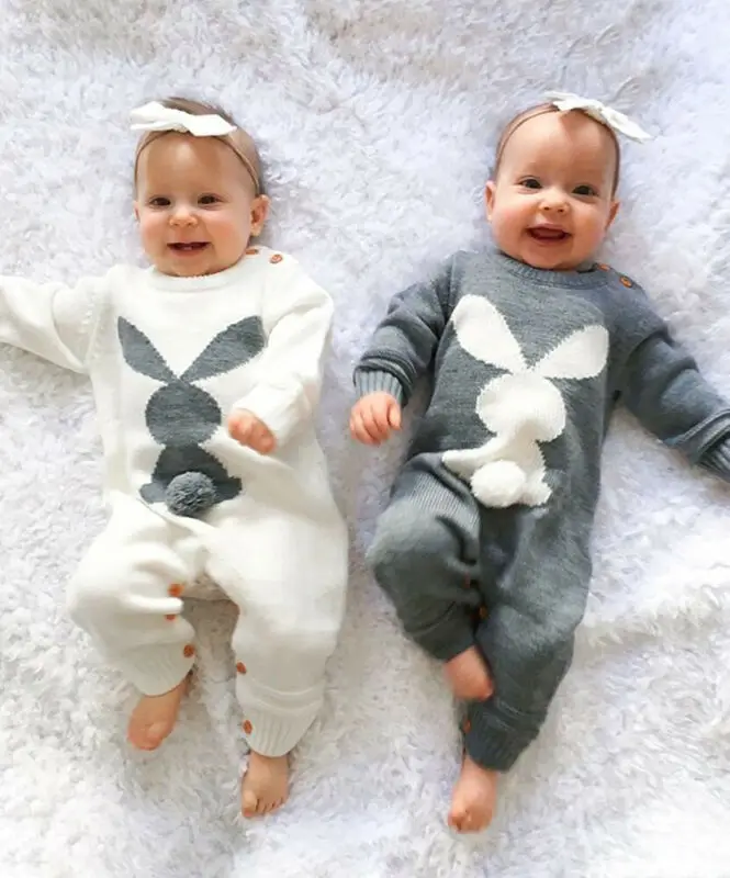 0-24M Newborn Bunny Wool Romper Winter Infant Baby Boy Girl Rabbit Knitted Romper Wool Sweater Jumpsuit Outfits