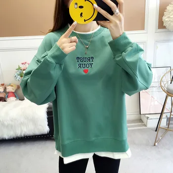 

Autumn and winter new women's gray color printing sweater loose large size women's clothing
