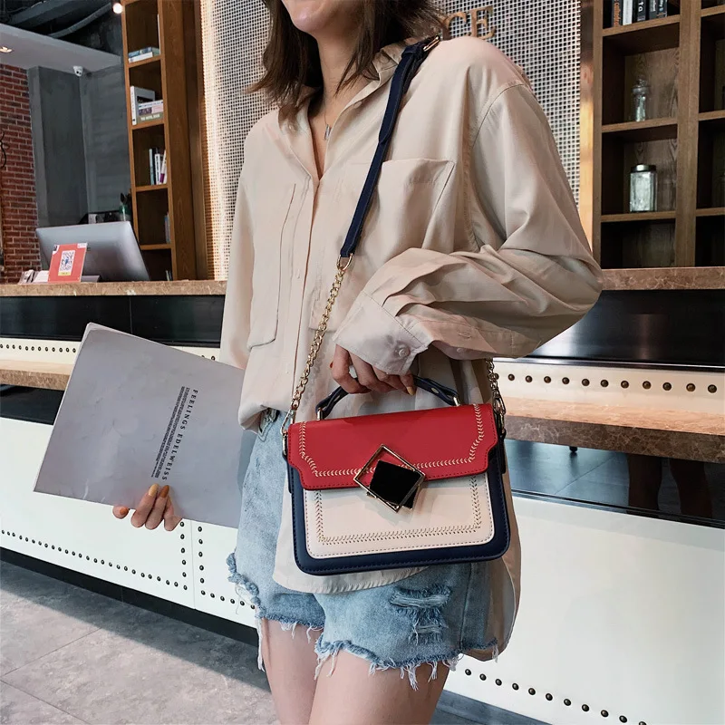 

Textured Non-mainstream WOMEN'S Bag 2019 New Style Joint-Style Car Suture Bag with Chain Versatile Shoulder Square Sling Bag