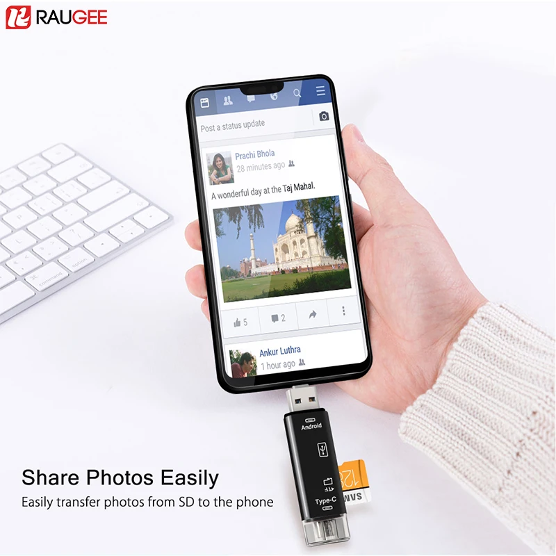 Адаптер для карт Raugee Type C и Micro USB OTG 3 в 1 устройство чтения с разъемом TF переходник