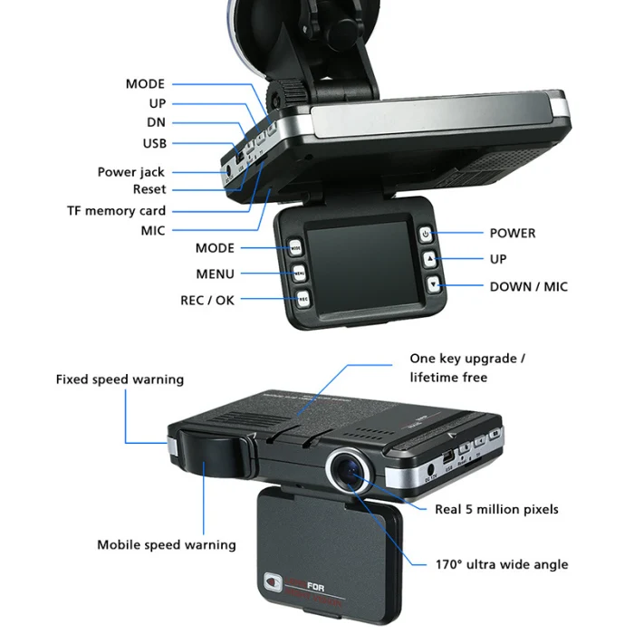 2 в 1 Автомобильный регистратор радар-детектор оповещение о скорости DVR для безопасного вождения ALS88