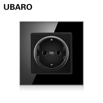 

UBARO German AC100-250V 16A Black Crystal Glass Panel Power Electrical Wall Plug Soquete Steckdosen 86*86 Sockets Gniazdo Usb