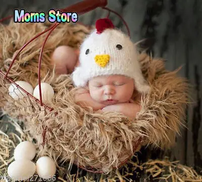 

2019 Cute chicken newborn hat photo props 0-3 month infant baby crochet hat costume cap photography props