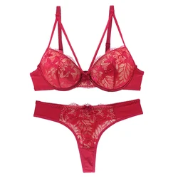2022 New Sexy Women Bras Set Fashion Print Bow Decorative 3/4 Cup Adjusted Plus Size Lingerie Panties Cotton Underwear