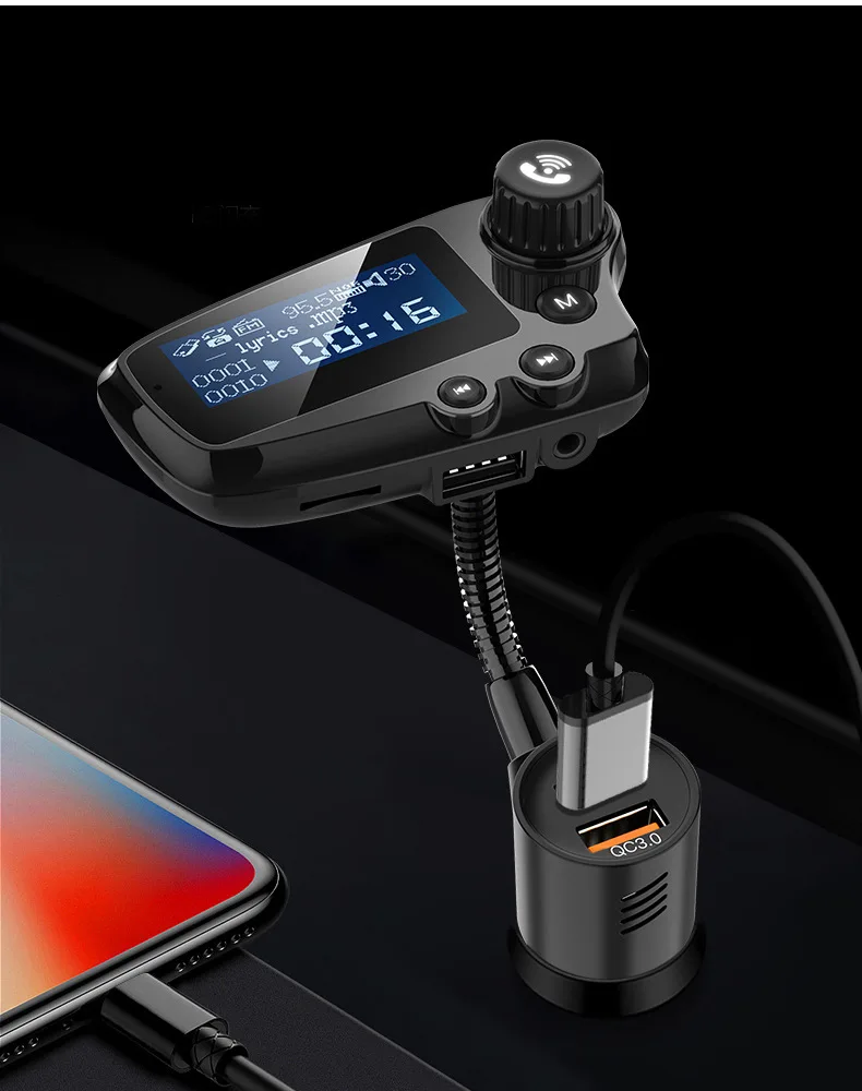 Bluetooth 5,0 автомобильный комплект громкой связи FM передатчик AUX аудио приемник Автомобильный mp3 плеер QC3.0 Быстрая зарядка 1,8 дюймовый ЖК-дисплей
