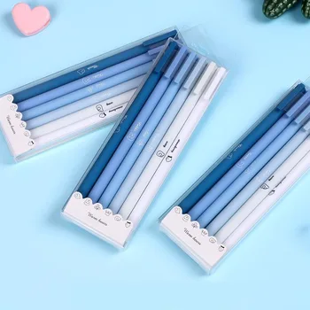 

48 pcs/lot Sample Gradient Blue Gel Pen Cute 0.5mm black Ink Signature Pens Promotional Gift Office School Supplies